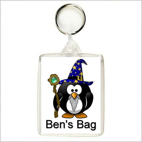 Personalised WIZARD PENGUIN Keyring / Bag Tag