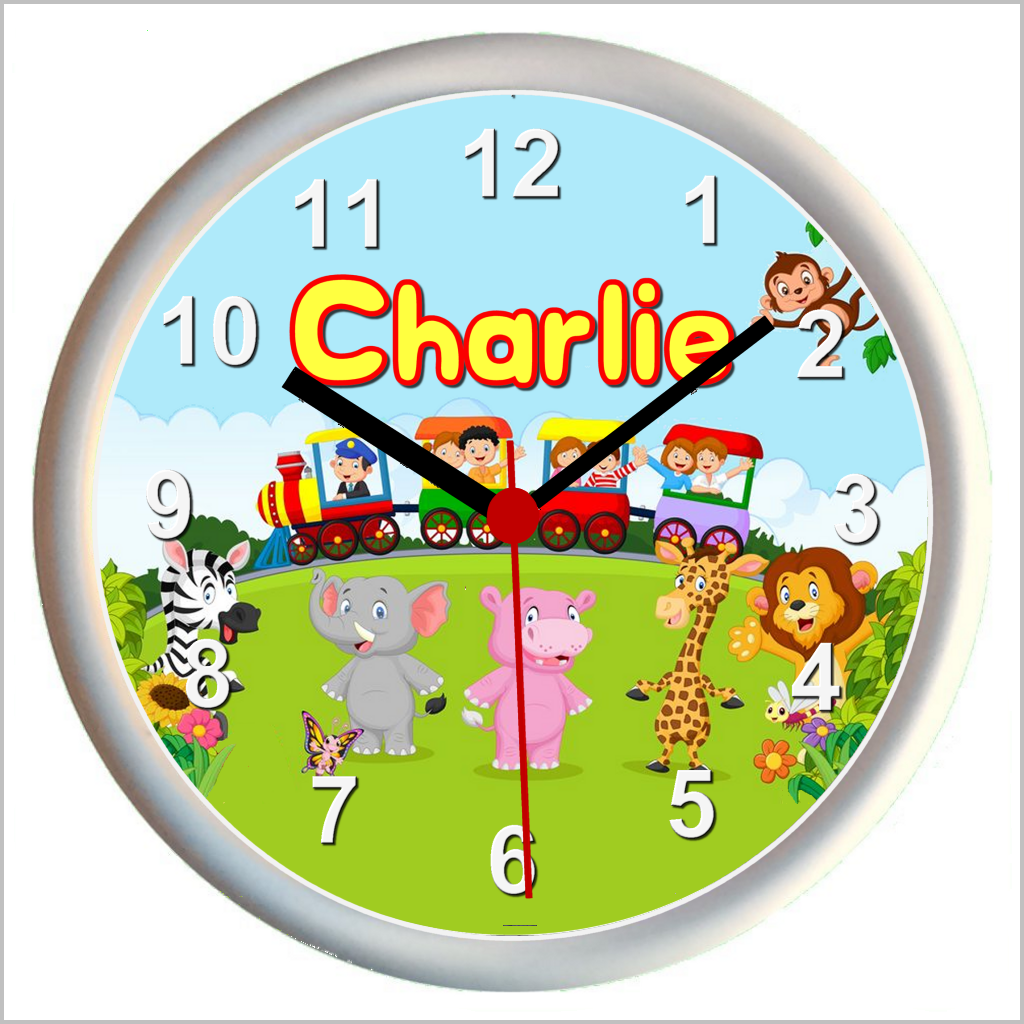 Personalised TOY TRAIN AND JUNGLE ANIMALS Wall Clock