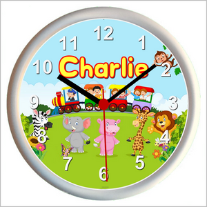 Personalised TOY TRAIN AND JUNGLE ANIMALS Wall Clock