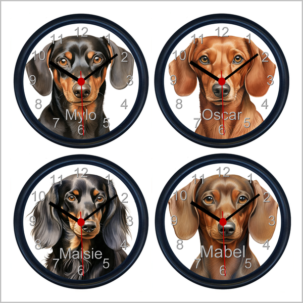 Personalised DACHSHUND (SAUSAGE DOG) Wall Clock - FOUR DESIGNS AVAILABLE