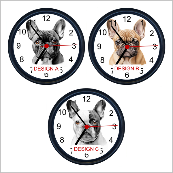 Personalised FRENCH BULLDOG Wall Clocks - THREE DESIGNS AVAILABLE
