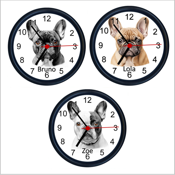 Personalised FRENCH BULLDOG Wall Clocks - THREE DESIGNS AVAILABLE