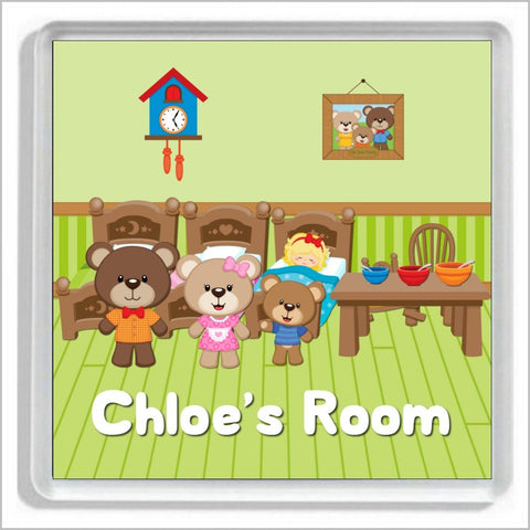 Personalised GOLDILOCKS AND THE THREE BEARS Bedroom Door Plaque