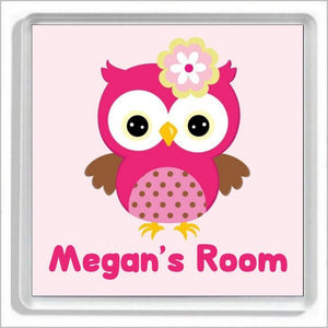 Personalised PINK OWL Girls Bedroom Door Plaque