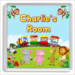 Personalised TOY TRAIN AND JUNGLE ANIMALS Bedroom Door Plaque