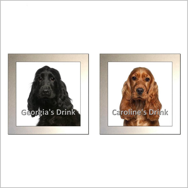 Personalised COCKER SPANIEL DOG Glass Drinks Coaster - TWO DESIGNS AVAILABLE