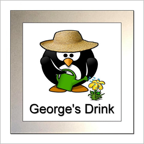 Personalised MALE GARDENER PENGUIN Novelty Glass Drinks Coaster