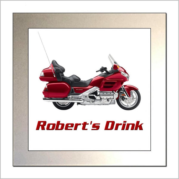 Personalised Classic Motorcycle Glass Drinks Coaster for HONDA GOLDWING Enthusiasts (2 DESIGNS)