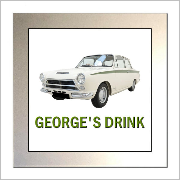 Personalised Classic Saloon Racing Car Glass Drinks Coaster for FORD CORTINA MARK 1 Enthusiasts