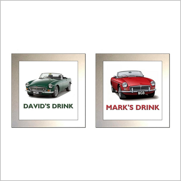 Personalised Classic Car Glass Drinks Coaster for MGB ROADSTER Enthusiasts (TWO DESIGNS)