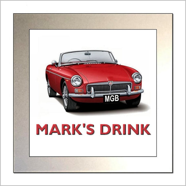 Personalised Classic Car Glass Drinks Coaster for MGB ROADSTER Enthusiasts (TWO DESIGNS)