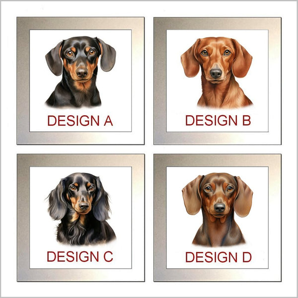 Personalised DACHSHUND (SAUSAGE DOG) Glass Drinks Coaster - FOUR DESIGNS AVAILABLE