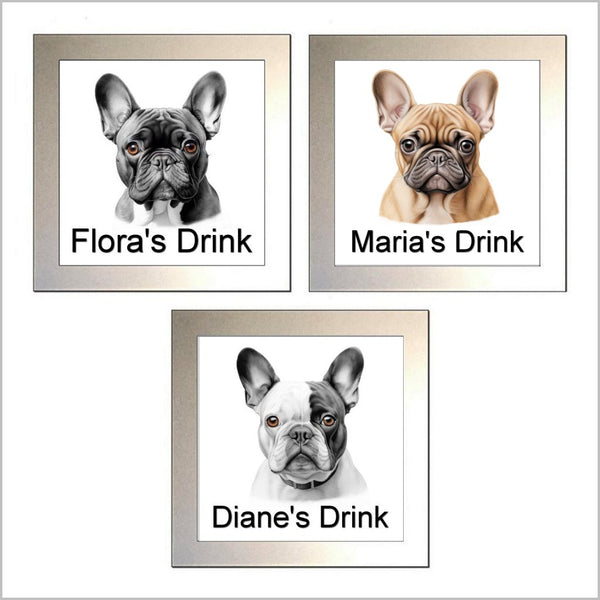 Personalised FRENCH BULLDOG Glass Drinks Coaster - THREE DESIGNS AVAILABLE