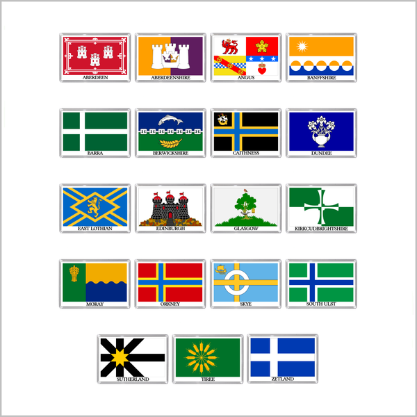 UK SCOTLAND CITY, ISLAND AND HISTORIC COUNTY (SHIRES) FLAGS Jumbo Fridge Magnets (19 DESIGNS)