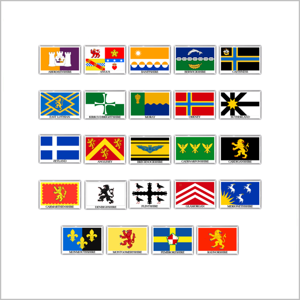 UK SCOTLAND AND WALES - SCOTTISH & WELSH HISTORIC COUNTY FLAGS Jumbo Fridge Magnets (24 DESIGNS)
