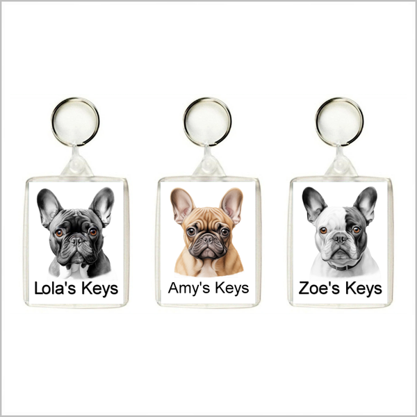 Personalised FRENCH BULLDOG Keyring / Bag Tags - THREE DESIGNS AVAILABLE