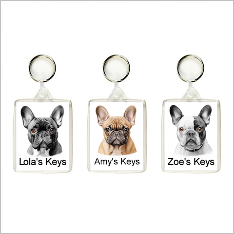 Personalised FRENCH BULLDOG Keyring / Bag Tags - THREE DESIGNS AVAILABLE