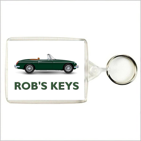 Personalised Classic Car Keyring / Bag Tag for MGB ROADSTER Enthusiasts (TWO DESIGNS)