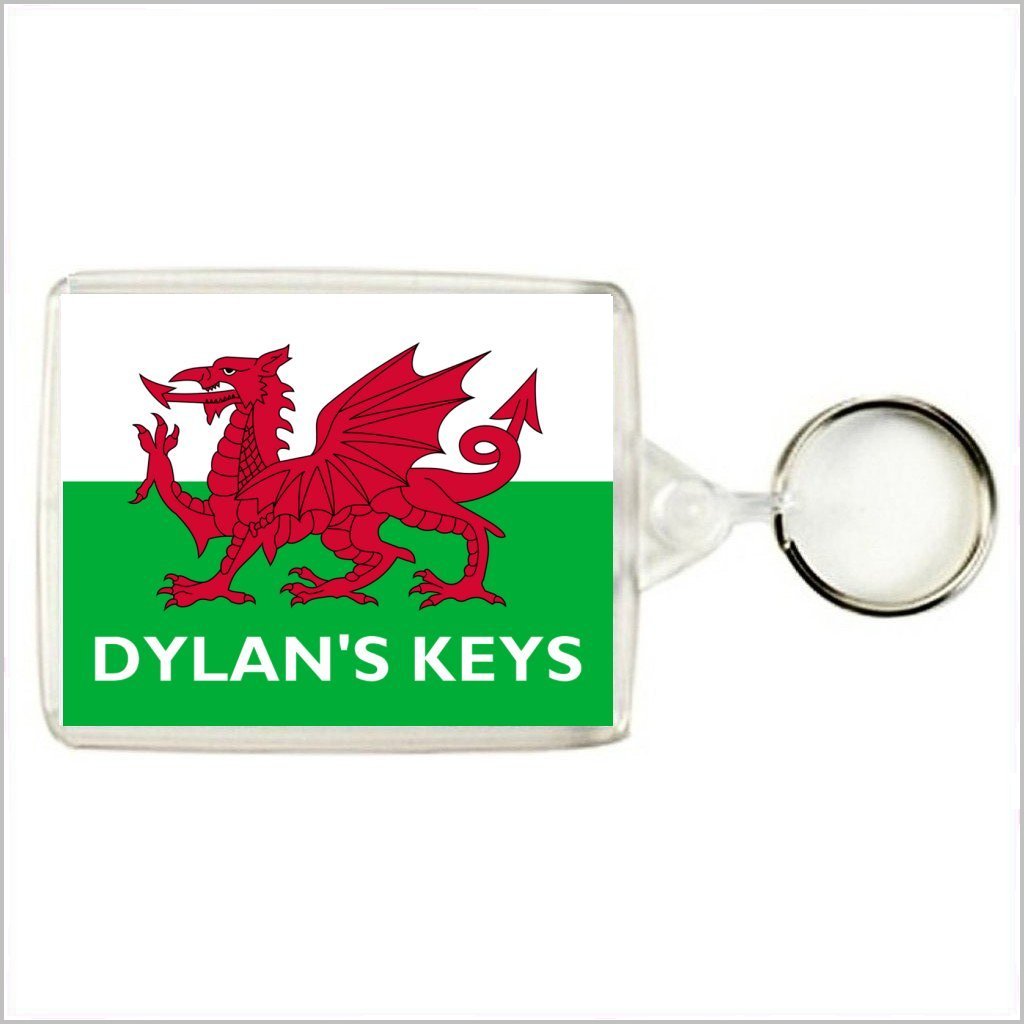 Personalised WELSH FLAG/BANER CYMRU/WELSH RED DRAGON/Y DDRAIG GOCH Keyring / Bag Tag