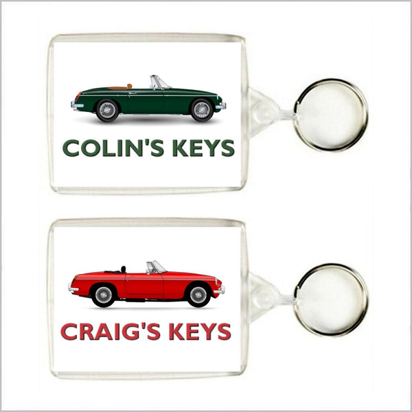 Personalised Classic Car Keyring / Bag Tag for MGB ROADSTER Enthusiasts (TWO DESIGNS)