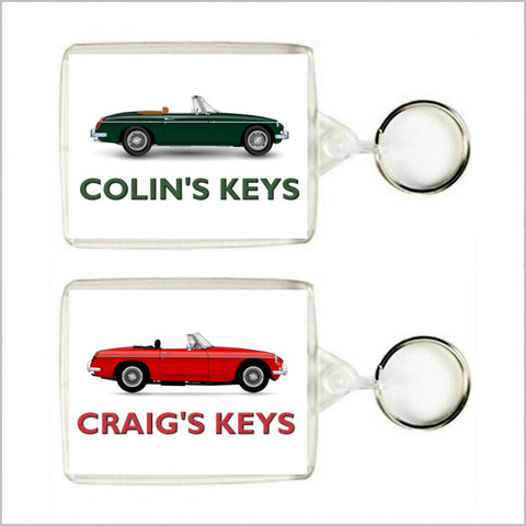 Personalised Classic Car Keyring / Bag Tag for MGB ROADSTER Enthusiasts (TWO DESIGNS)