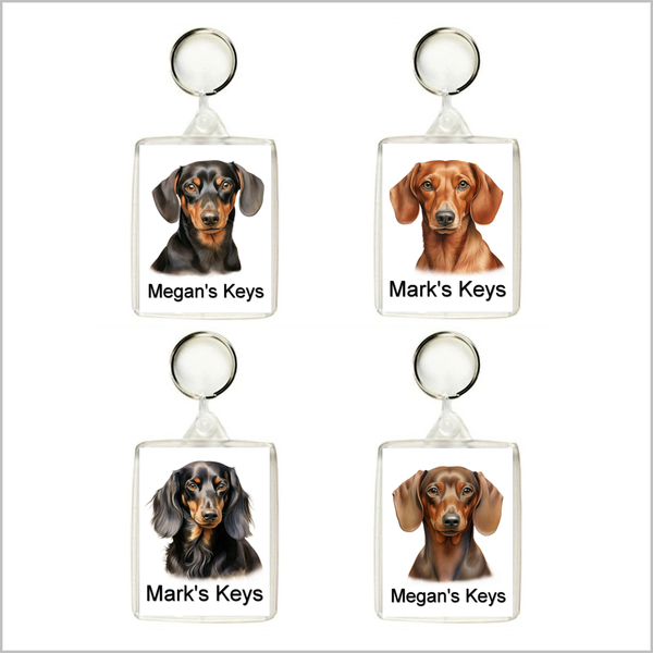 Personalised DACHSHUND (SAUSAGE DOG) Keyring / Bag Tag - FOUR DESIGNS AVAILABLE